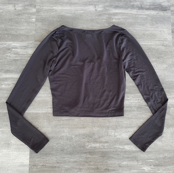 Black Sheer Detailed F21 Ribbed Long Sleeve - Picture 2 of 3